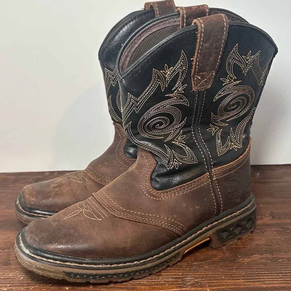 Georgia Boot Carbo-Tec Kids Us Size 2‎ Pull-On Zip Saddle Boot Brown GB00343C.